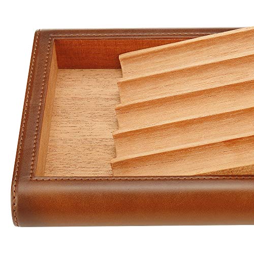 Portable Travel Leather Cigar Humidor Cases Cedar Wood Lined Humidifier for 5 Cigars Storage Box with Humidifier Hold Cigars (PIPT-03)