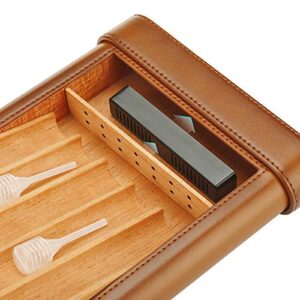 Portable Travel Leather Cigar Humidor Cases Cedar Wood Lined Humidifier for 5 Cigars Storage Box with Humidifier Hold Cigars (PIPT-03)