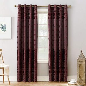 sun zero elidah medallion bonded velvet thermal extreme total blackout grommet curtain panel, 50" x 84", merlot