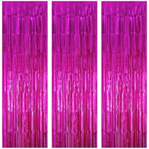 3 pack foil curtains metallic foil fringe curtain for birthday party photo backdrop wedding event decor (matte purple)
