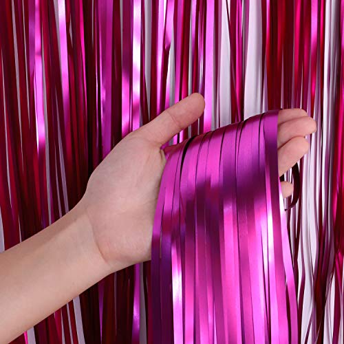 3 Pack Foil Curtains Metallic Foil Fringe Curtain for Birthday Party Photo Backdrop Wedding Event Decor (Matte Purple)