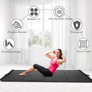 GYMAX Gymnastics Mat, 8' x 4' x 2" Thick Exercise Mat with Waterproof Detachable Cover, Non-Slip Bottom & Carry Handles, Folding Tumbling Mat for Yoga Cheerleading Aerobics Home Gym Fitness (Black)