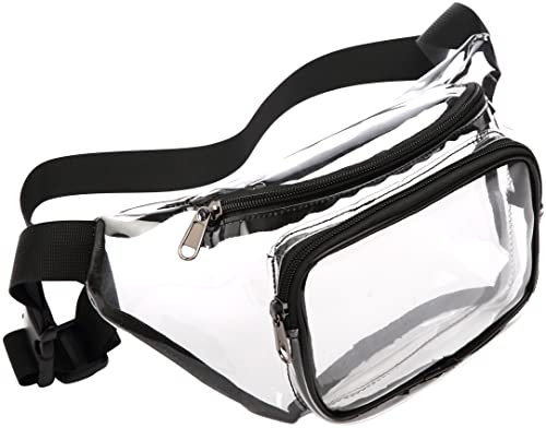 Clear Fanny Pack Stadium Approved - Veckle Packs for Women Men Water-resistant Cute Waist Bag Purse Transparent Adjustable Belt Sports, Travel, Beach, Events, Concerts Bag, Black