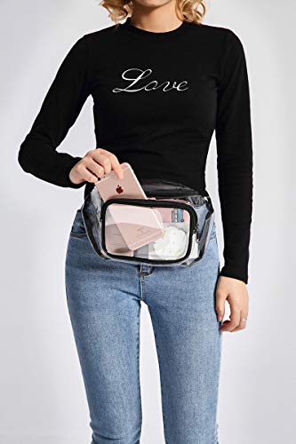 Clear Fanny Pack Stadium Approved - Veckle Packs for Women Men Water-resistant Cute Waist Bag Purse Transparent Adjustable Belt Sports, Travel, Beach, Events, Concerts Bag, Black