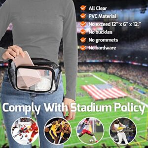 Clear Fanny Pack Stadium Approved - Veckle Packs for Women Men Water-resistant Cute Waist Bag Purse Transparent Adjustable Belt Sports, Travel, Beach, Events, Concerts Bag, Black