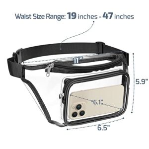 Clear Fanny Pack Stadium Approved - Veckle Packs for Women Men Water-resistant Cute Waist Bag Purse Transparent Adjustable Belt Sports, Travel, Beach, Events, Concerts Bag, Black