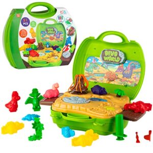 toyvelt play dough dinosaur theme modeling clay - set incl 30 packs of clay dough, dinosaur, volcano, fossil molds, tools and storage case - safe & non toxic for boys and girls age 3-12 years old