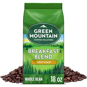 green mountain coffee roasters breakfast blend, whole bean coffee, light roast, 18 ounce (pack of 1)