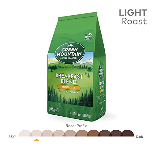 Green Mountain Coffee Roasters Breakfast Blend, Whole Bean Coffee, Light Roast, 18 Ounce (Pack of 1)