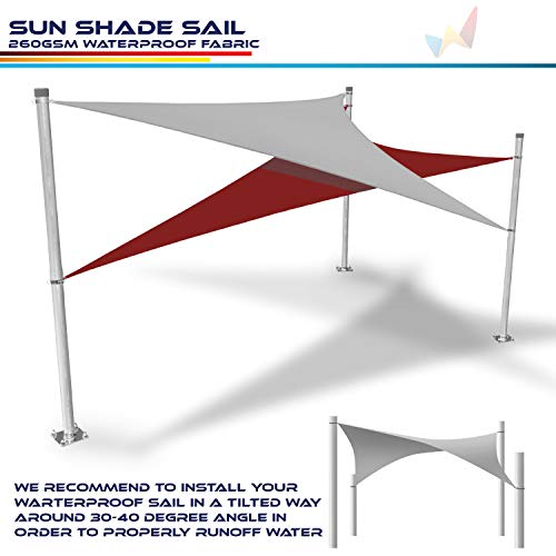Windscreen4less Terylene Waterproof Sun Shade Sail UV Blocker Triangle Sunshade Patio Canopy Sail 12' x 12' x 12' in Color Light Grey 260GSM