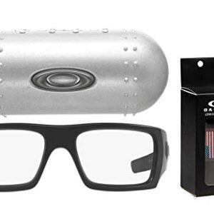 Oakley Men's Det Cord Rectangular Glasses (Matte Black, 61 mm) Bundle with Large Metal Vault Case and USA Flag Lens Cleaning Kit