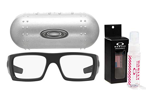 Oakley Men's Det Cord Rectangular Glasses (Matte Black, 61 mm) Bundle with Large Metal Vault Case and USA Flag Lens Cleaning Kit