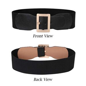 SUOSDEY Wide Elastic Belt for Women, Stretch Cinch Waist Belt for Ladies Dresses with Metal Buckle,black belt with gold buckle