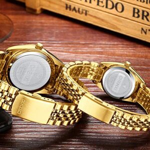 MASTOP Couple Watches Classic Golden Stainless Steel Watch His and Hers Waterproof Quartz Watch (Full Gold)