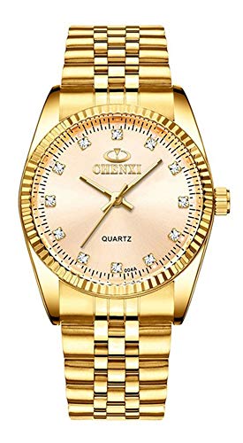 MASTOP Couple Watches Classic Golden Stainless Steel Watch His and Hers Waterproof Quartz Watch (Full Gold)