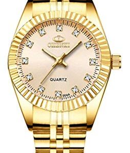 MASTOP Couple Watches Classic Golden Stainless Steel Watch His and Hers Waterproof Quartz Watch (Full Gold)