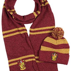 Harry Potter Hogwarts Houses Knit Gryffindor Scarf & Pom Beanie Set (Gyffindor)