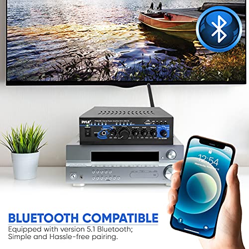 Pyle Home Bluetooth Audio Power Amplifier 2X120 Watt - Portable 2 Channel Surround Sound Stereo Receiver w/ USB - Amplified Subwoofer Speaker, CD DVD, MP3, iPhone, Phone, Theater, PA System -PTAU45.5