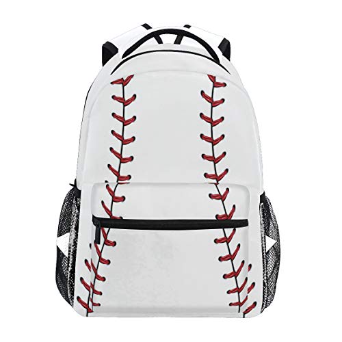 Kcldeci Red Stitching Baseball Kids Backpack, White Ball Kids Backpacks Bookbags Elementary Toddler School Bags Travel Bags for Boys Girls