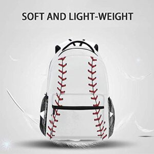 Kcldeci Red Stitching Baseball Kids Backpack, White Ball Kids Backpacks Bookbags Elementary Toddler School Bags Travel Bags for Boys Girls