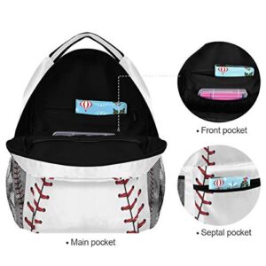 Kcldeci Red Stitching Baseball Kids Backpack, White Ball Kids Backpacks Bookbags Elementary Toddler School Bags Travel Bags for Boys Girls