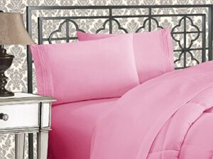 elegant comfort luxurious 1500 thread count egyptian quality three line embroidered softest premium hotel quality 4-piece bed sheet set, wrinkle and fade resistant, full, light pink