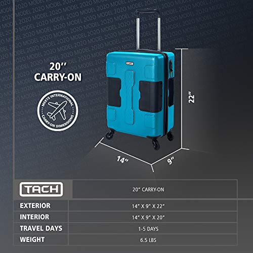 TACH V3 Hard Shell Carry On Luggage 22x14x9 | Carry on Luggage with Spinner Wheels & Patented Built-In Connecting System | One Piece Rolling Suitcase Links 6 Bags At Once (Blue)