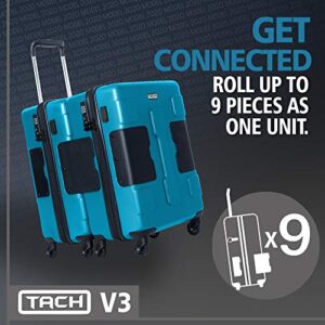 TACH V3 Hard Shell Carry On Luggage 22x14x9 | Carry on Luggage with Spinner Wheels & Patented Built-In Connecting System | One Piece Rolling Suitcase Links 6 Bags At Once (Blue)