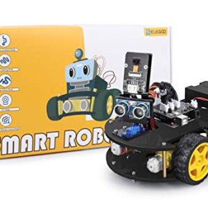 ELEGOO UNO R3 Project Smart Robot Car Kit V4 with UNO R3, Line Tracking Module, Ultrasonic Sensor, IR Remote Control etc. Intelligent and Educational Toy Robotic Kit for Arduino Learner