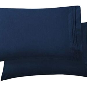 Elegant Comfort Luxury Ultra-Soft 2-Piece Pillowcase Set 1500 Thread Count Egyptian Quality Microfiber Double Brushed-Wrinkle Resistant, Standard Size, Navy Blue