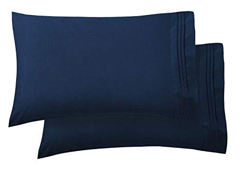 Elegant Comfort Luxury Ultra-Soft 2-Piece Pillowcase Set 1500 Thread Count Egyptian Quality Microfiber Double Brushed-Wrinkle Resistant, Standard Size, Navy Blue