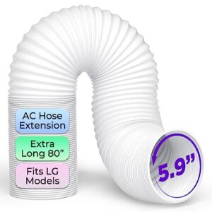 kraftex portable air conditioner hose - ac hose with 5.9" diameter, anti-clockwise thread, length up to 80" - exhaust hose for portable ac vent compatible with delonghi & lg air conditioner parts
