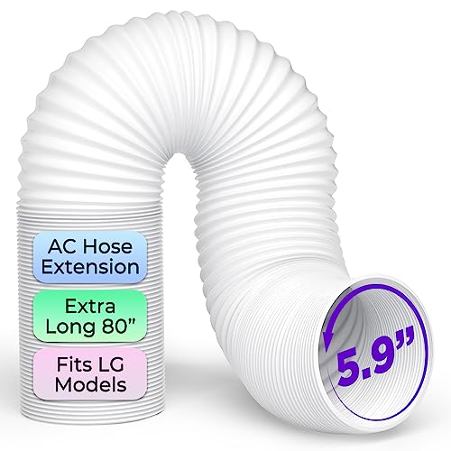 Kraftex Portable Air Conditioner Hose - AC Hose with 5.9" Diameter, Anti-Clockwise Thread, Length up to 80" - Exhaust Hose for Portable AC Vent Compatible with Delonghi & LG Air Conditioner Parts