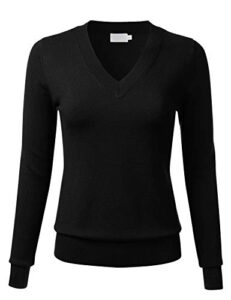 floria women's soft basic thick v-neck pullover long sleeve knit sweater black l