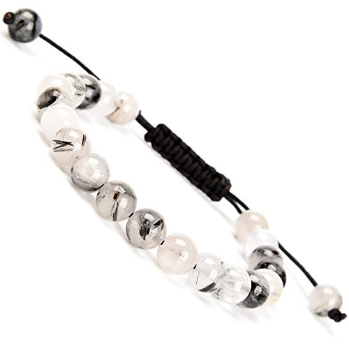 Massive Beads Adjustable Braided Macrame Bracelet Tourmaline Quartz 8mm (Tourmaline Quartz)