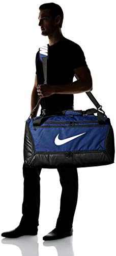 Nike Brasilia Training Medium Duffle Bag, Durable Bag for Women & Men with Adjustable Strap, Midnight Navy/Black/White