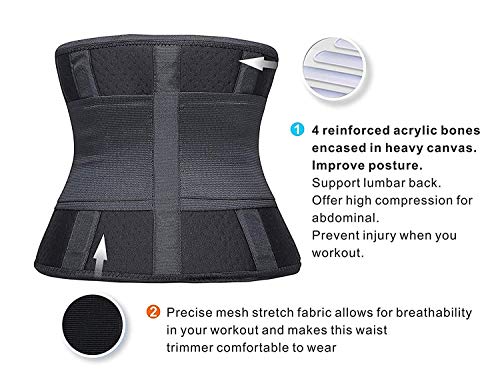 SHAPERX Women Waist Trainer Belt Waist Trimmer Belly Band Body Shaper Sports Girdles Workout Belt (SZ8002-Black, Large)