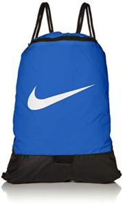 nike brasilia training gymsack, drawstring backpack with zipper pocket and reinforced bottom, game royal/game royal/white