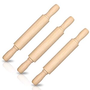 artcreativity 7 inch mini rolling pins for kids - set of 3 - small wooden rollers for baking, cooking, play doh, clay, cookie dough - arts and crafts toy supplies for boys and girls