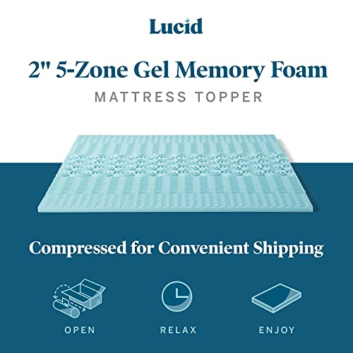 Lucid 2 Inch Mattress Topper King - Memory Foam Mattress Topper King - 5 Zone Gel Infusion - CertiPur Certified Foam