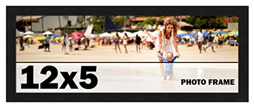 12x5 Frame Black Picture Frame - Complete Modern Photo Frame Includes UV Acrylic Shatter Guard Front, Acid Free Foam Backing Board, Hanging Hardware Wood Wall Frames for Family Photos - no Mat