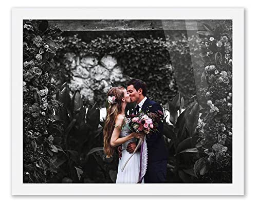 7x9 Frame White Solid Wood Picture Frame Includes UV Acrylic Shatter Guard Front, Acid Free Foam Backing Board, Hanging Hardware Wood Square Frame Wall Frames for Family Photos - no Mat