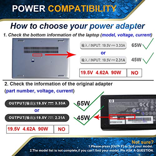 19.5V 3.33A 65W AC Power Adapter Laptop Charger for HP ProBook Charger X360 11 G1 G2 G3 G4 G5 G6 EE,440 G3 G4 G5 G6 G7,450 G3 G4 G5 G6 G7,470 G3 G4 G5,435 G7 440 G1,650 G2 G3 G4 Power Supply Cord