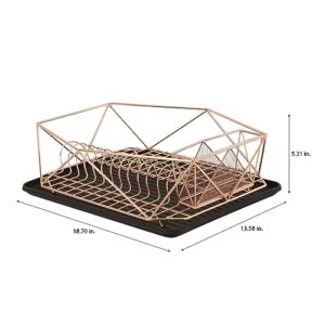 Kitchen Details Copper Geode Deluxe Dish Drying Rack with Drain Board | Cutlery Basket | Utensil Holder | Iron Frame