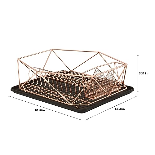 Kitchen Details Copper Geode Deluxe Dish Drying Rack with Drain Board | Cutlery Basket | Utensil Holder | Iron Frame