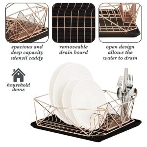 Kitchen Details Copper Geode Deluxe Dish Drying Rack with Drain Board | Cutlery Basket | Utensil Holder | Iron Frame