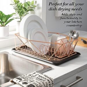 Kitchen Details Copper Geode Deluxe Dish Drying Rack with Drain Board | Cutlery Basket | Utensil Holder | Iron Frame