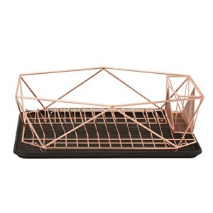 Kitchen Details Copper Geode Deluxe Dish Drying Rack with Drain Board | Cutlery Basket | Utensil Holder | Iron Frame