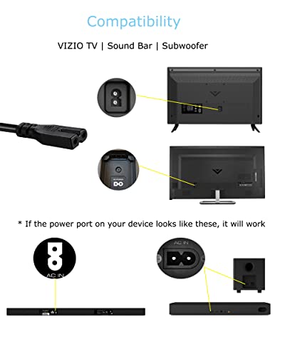 2 Prong AC Power Cord Compatible wtih Vizio D/E/M Series HDTV, Vizio Sound Bar Supply Cable Replacement