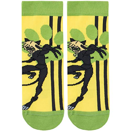 Miraculous Ladybug Boys' Cat Noir Socks Pack of 3 Size 5 to 8 Multicolored